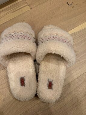 UGG Cream Sherpa Slippers with Braided Accent